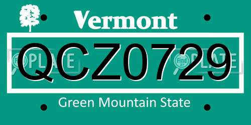 QCZ0729 Vermont License Plate