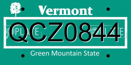 QCZ0844 Vermont License Plate