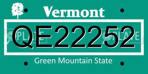 QE22252 Vermont License Plate
