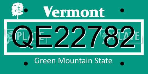 QE22782 Vermont License Plate