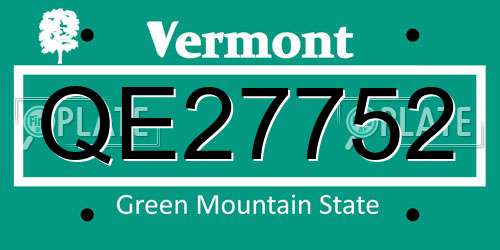 QE27752 Vermont License Plate