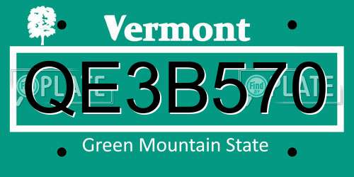 QE3B570 Vermont License Plate