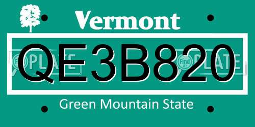 QE3B820 Vermont License Plate