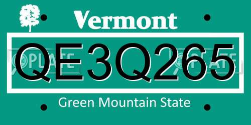 QE3Q265 Vermont License Plate