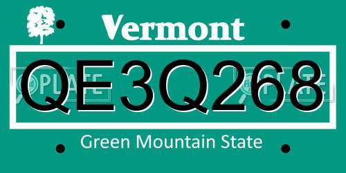 QE3Q268 Vermont License Plate