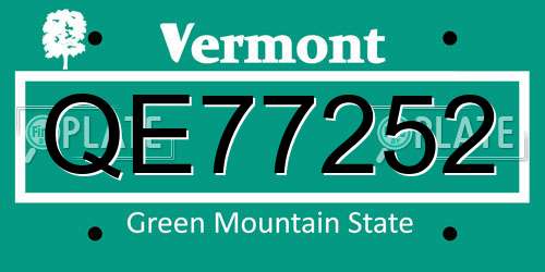 QE77252 Vermont License Plate