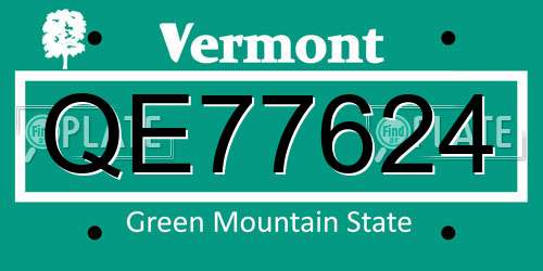 QE77624 Vermont License Plate