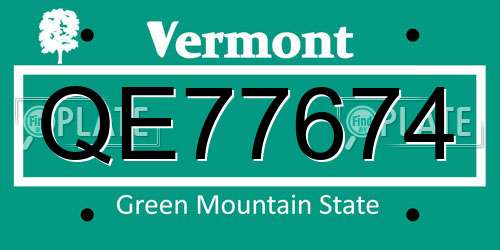 QE77674 Vermont License Plate