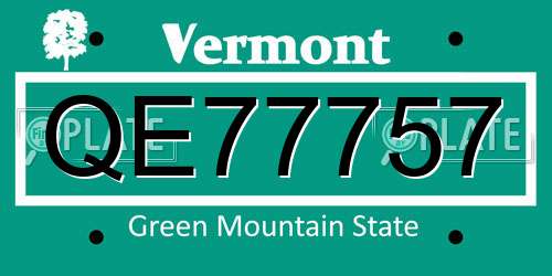 QE77757 Vermont License Plate