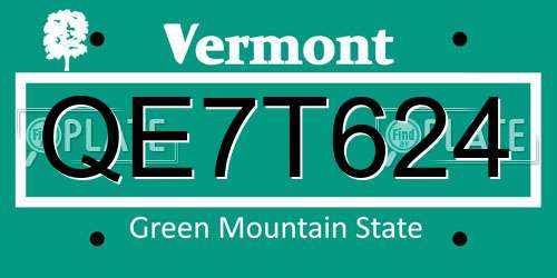 QE7T624 Vermont License Plate