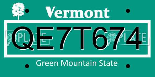 QE7T674 Vermont License Plate