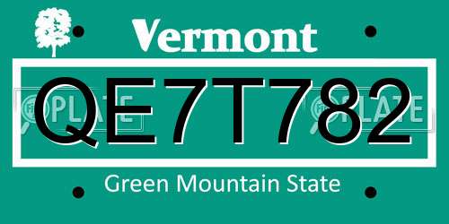 QE7T782 Vermont License Plate