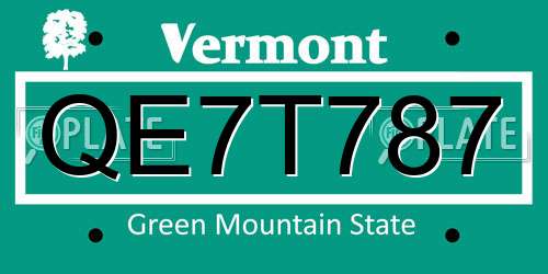 QE7T787 Vermont License Plate