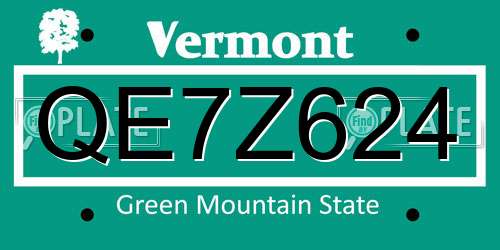 QE7Z624 Vermont License Plate