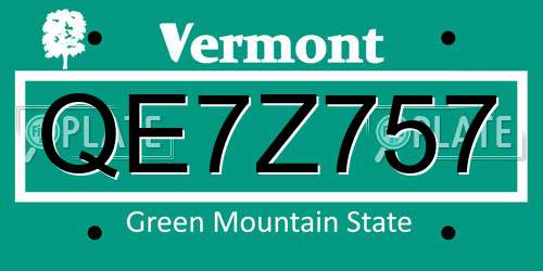 QE7Z757 Vermont License Plate