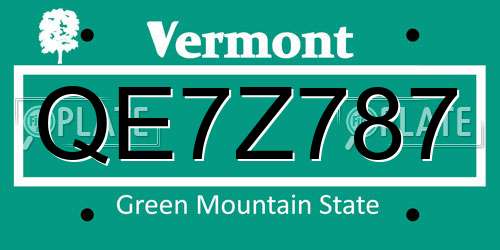 QE7Z787 Vermont License Plate