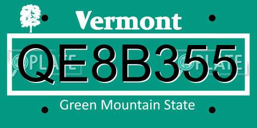 QE8B355 Vermont License Plate