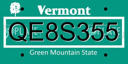 QE8S355 Vermont License Plate