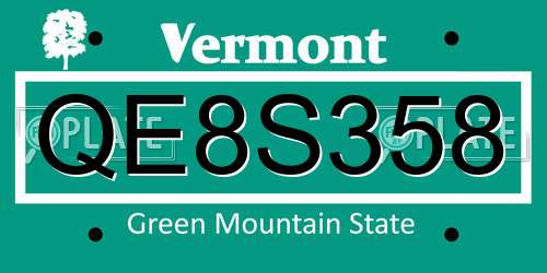 QE8S358 Vermont License Plate