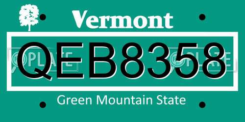 QEB8358 Vermont License Plate