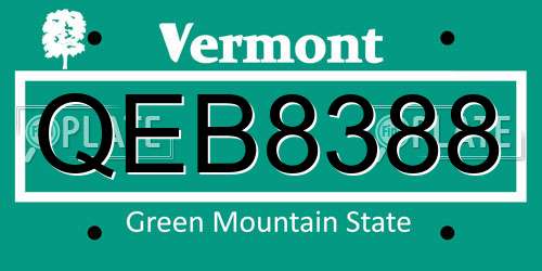 QEB8388 Vermont License Plate