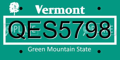 QES5798 Vermont License Plate