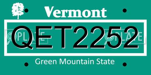 QET2252 Vermont License Plate