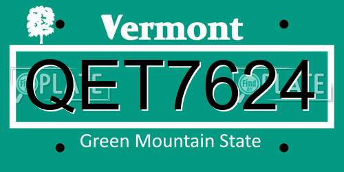 QET7624 Vermont License Plate