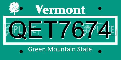 QET7674 Vermont License Plate