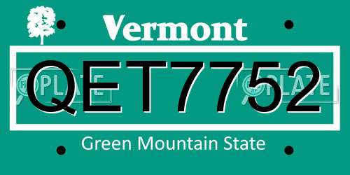 QET7752 Vermont License Plate