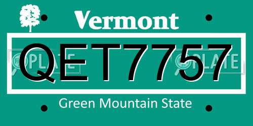 QET7757 Vermont License Plate