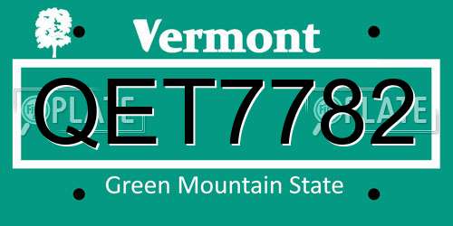 QET7782 Vermont License Plate