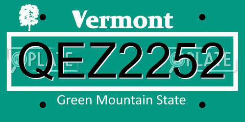 QEZ2252 Vermont License Plate