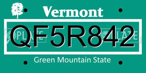 QF5R842 Vermont License Plate