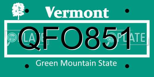 QFO851 Vermont License Plate
