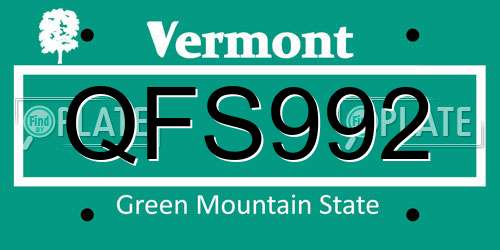 QFS992 Vermont License Plate