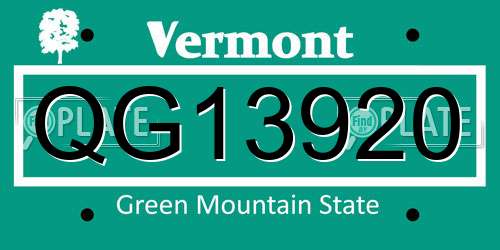 QG13920 Vermont License Plate