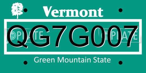 QG7G007 Vermont License Plate