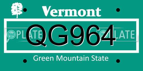 QG964 Vermont License Plate