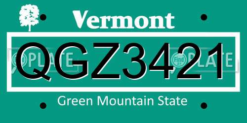 QGZ3421 Vermont License Plate