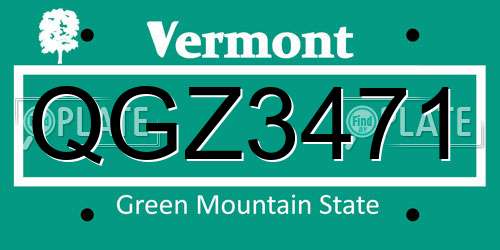 QGZ3471 Vermont License Plate
