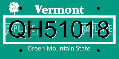 QH51018 Vermont License Plate