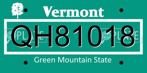 QH81018 Vermont License Plate