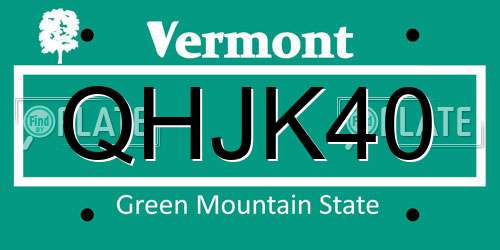 QHJK40 Vermont License Plate
