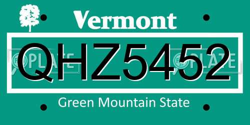 QHZ5452 Vermont License Plate