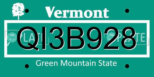 QI3B928 Vermont License Plate