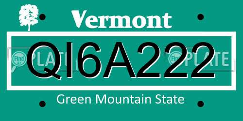 QI6A222 Vermont License Plate