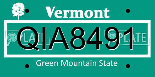 QIA8491 Vermont License Plate