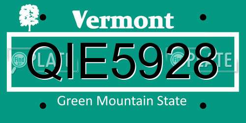QIE5928 Vermont License Plate