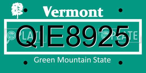 QIE8925 Vermont License Plate